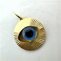 18K Yellow Gold Evil Eye Pendant - 1.13G!